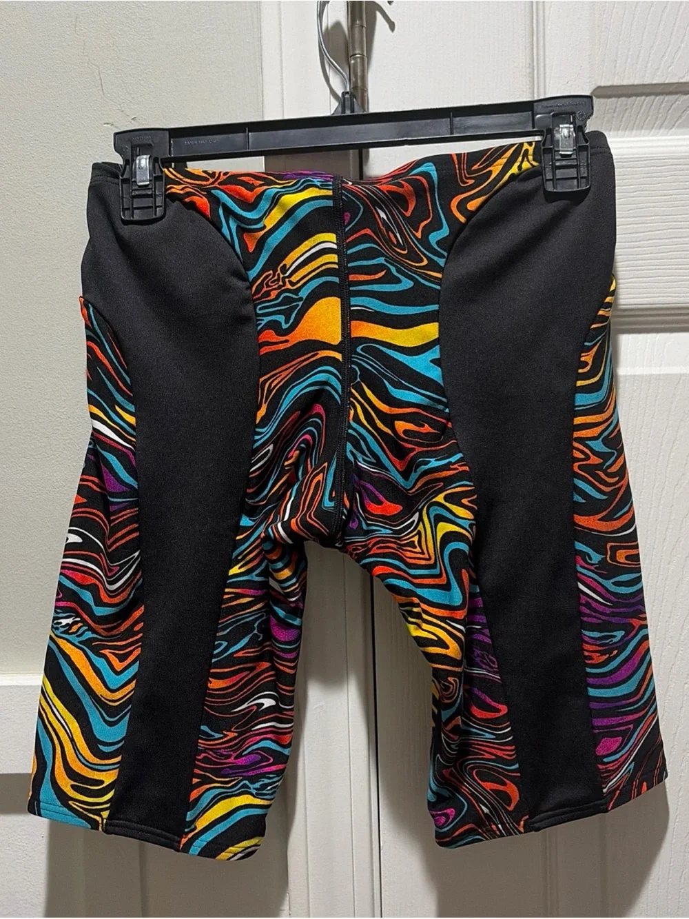 TYR Men's Multicolor Swirl-Print Swim Jammer - Black Waist Size 32